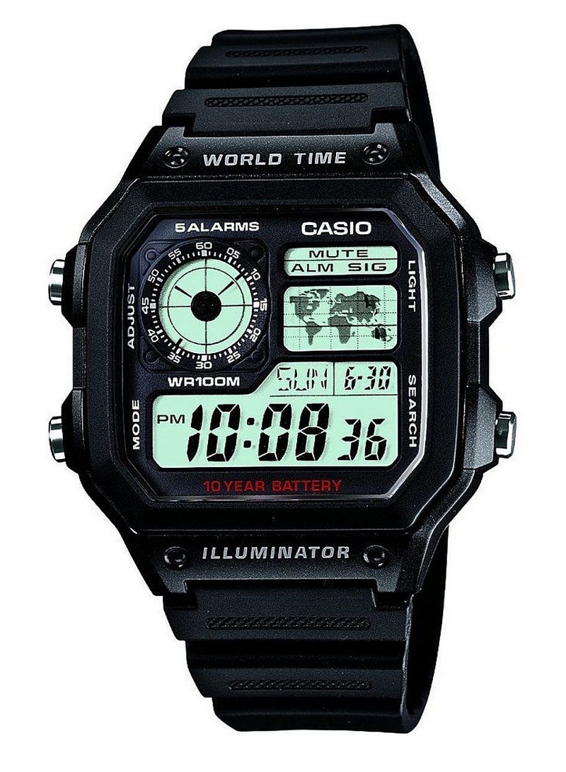 Men's Water Resistant Resin Digital Watch AE-1200WH-1AVDF - 42 mm - Black