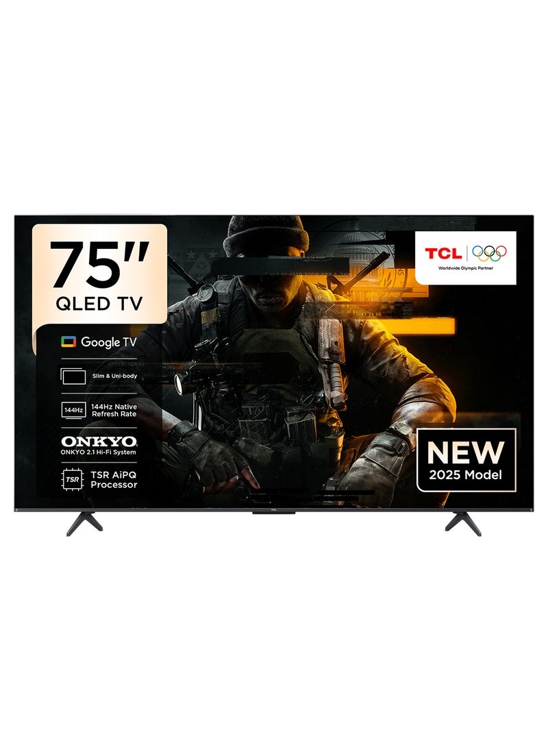 Television 75 Inch Smart TV 4K QLED Colorful Quantum Crystal HDR 10+ Gaming Google TV, 144Hz Native Refresh Rate, ONKYO 2.1 Hi-Fi, Dolby Atmos, MEMC, Game Master, (2025 Model) 75T8C Brushed Titanium image 1