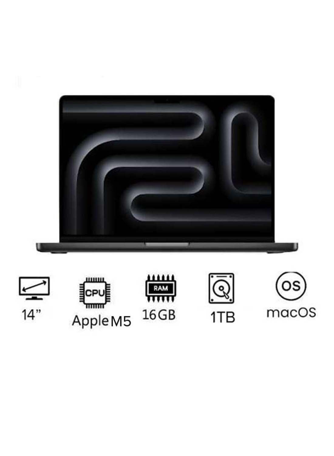 MacBook Pro MDE14 | 14 Inch Display | Apple M5 Chip | 10-Core CPU And 10-Core GPU | 16GB RAM | 1TB SSD | macOS | English Keyboard | International Version | English Space Black image 1