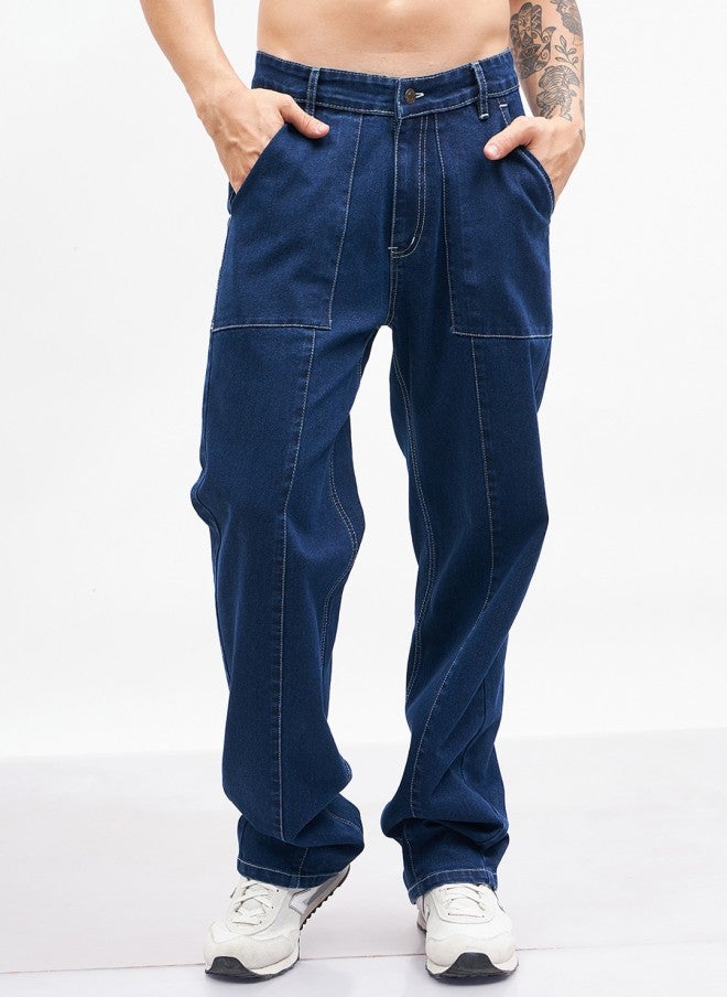 Dark Blue Relaxed Fit Jeans for Men image 1