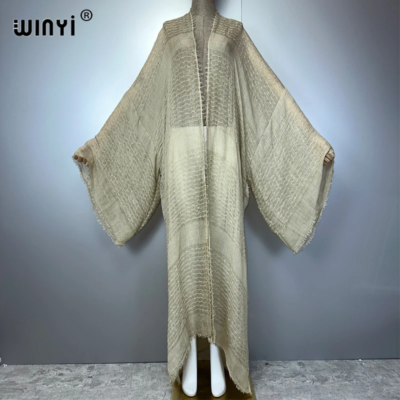 WINYI high quality comfortable Women Soft Cardigan Loose Dress Party Boho Maxi beach Holiday Swimming Cover ups Africa Kimono image 1