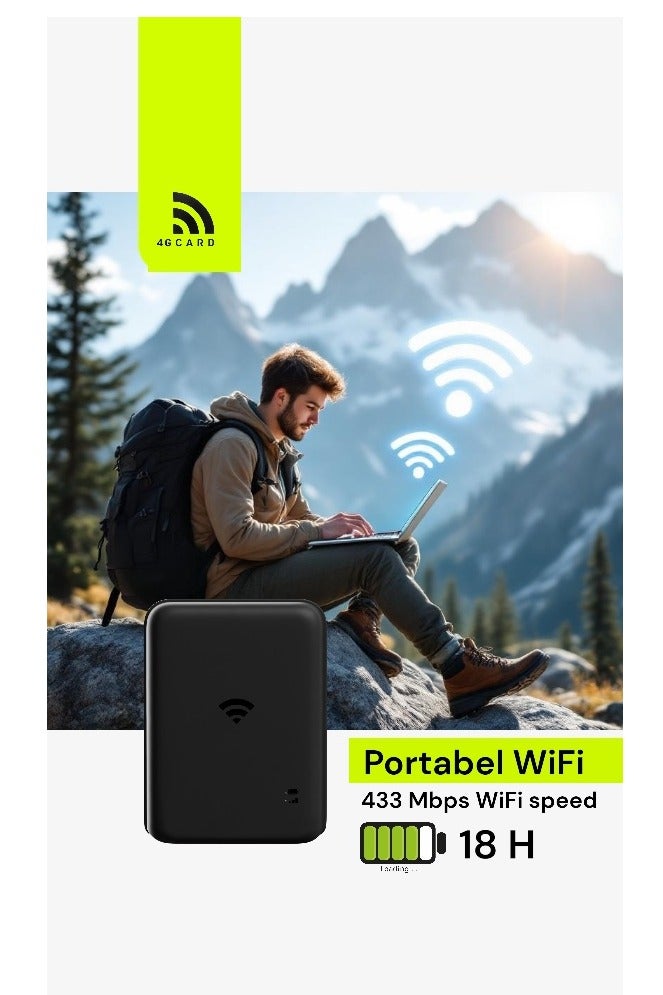 4GCARD1624 Portable Wi-Fi Router / 4100mAh / 10 Connected Devices / Travel /4G / LTE Home & Outdoor Portable Router for Office and Home Black color image 1