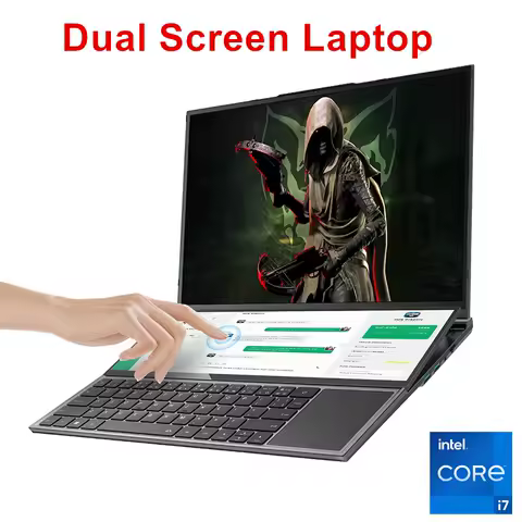 Topton Dual Screen Gaming Laptop 16 Inch IPS + 14'' Touch Intel i9-10885H I7-10750H Max 64GB 4TB Slim Notebook Gamer PC Computer image 1