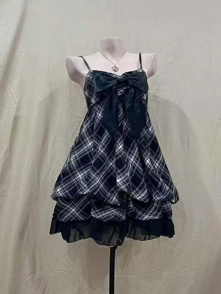 2025 Japanese Vintage Style Strap Dress Women Korean Fashion Black Lace Cami Dresses Summer Sweet Patchwork New One Piece Dress