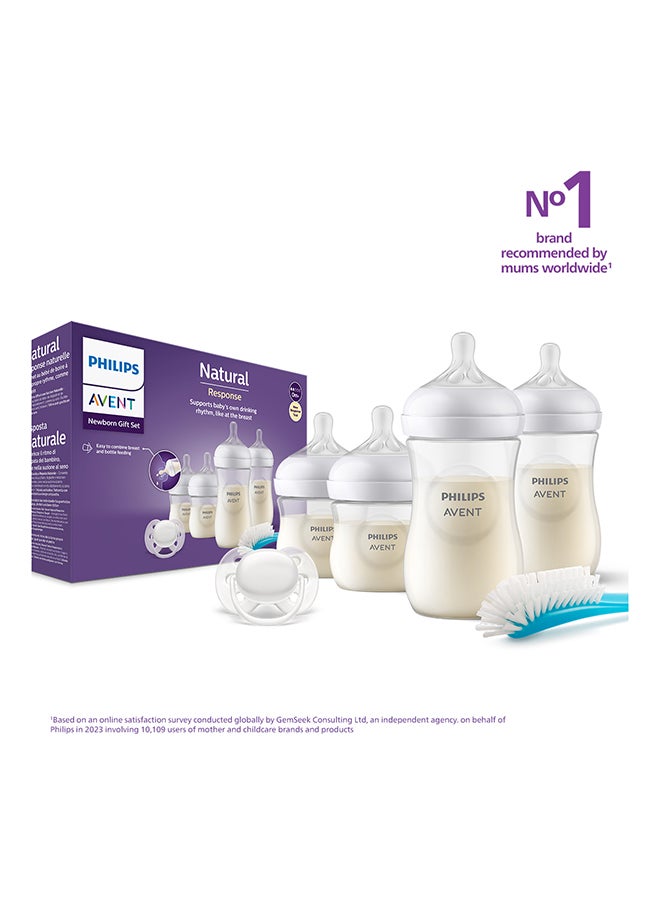 Natural Response Baby Feeding Bottle Newborn Gift Set| 4 Bottles ( 2x260ml, 2x125ml ) With Brush And Soother | No.1 Brand Recommended By Moms Worldwid