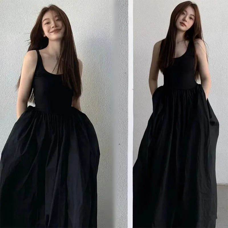 Black Strapless Long Dress Women Fashion Slim Sleeveless O-Neck High Waist Dresses Female 2025 Spring Summer new Party Vestidos