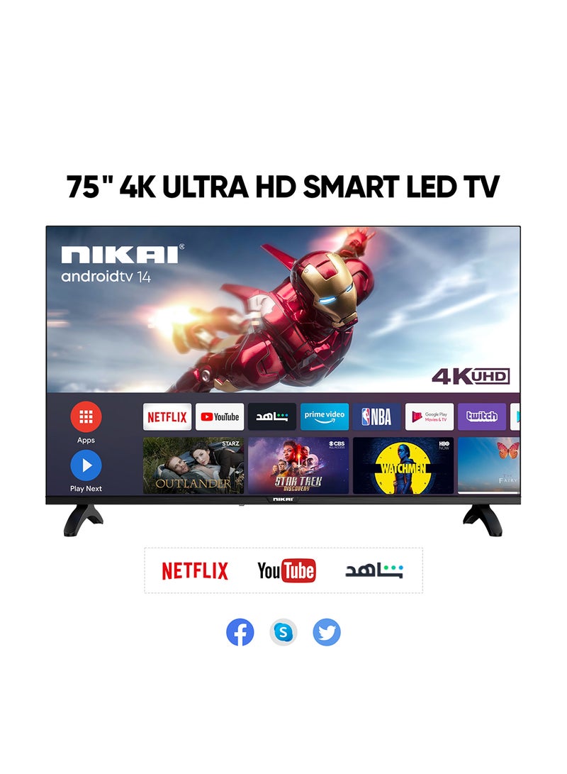 75-Inch Smart LED TV, Frameless Design, Operating System Android, 60Hz, Built-In Wi-Fi, Smart Apps Shahid, YouTube, Netflix, Amazon, HDMI And USB Connectivity, Quad-Core, 1.5GB RAM, 8 GB Memory, Auto Power Off, Model Year 2018, 2 Year Warranty - UHD75SLEDK/UHD75SLED/UHD75SLED5 Silver image 1