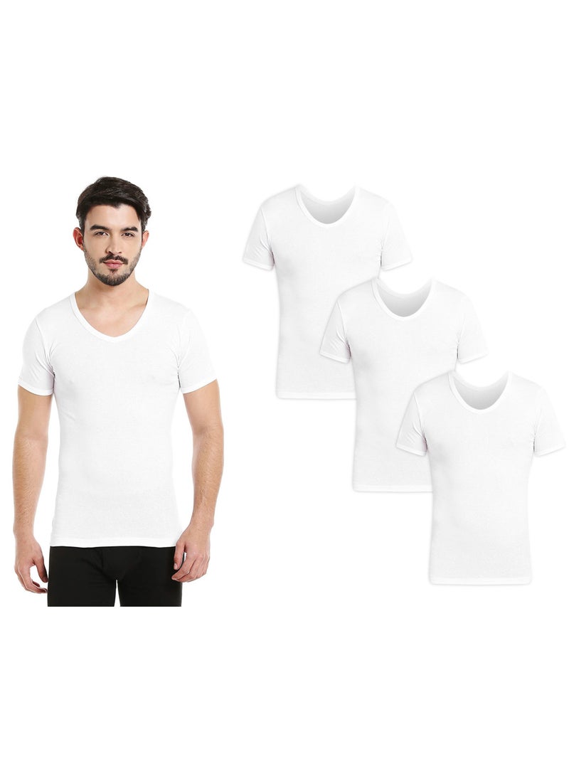 MEN'S V-NECK COTTON UNDERSHIRT (PACK OF 3) - WHITE image 1