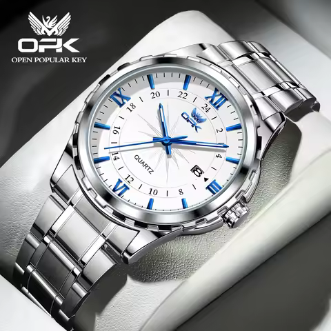 OPK Brand Steel Belt Dual Calendar Men's Quartz Watch 6003 image 1