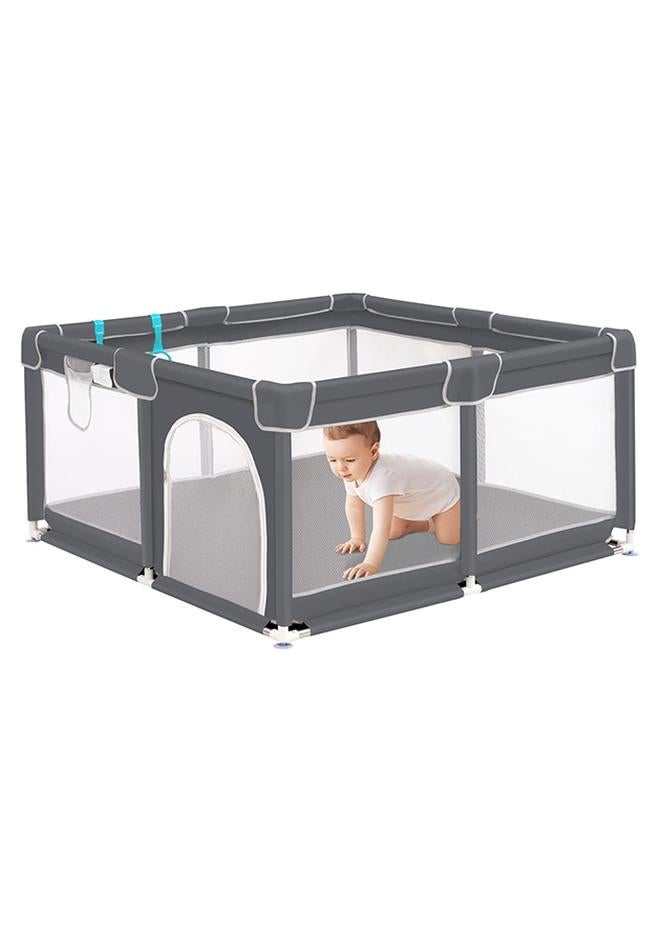 Baby Extra Large Playard, Portable Indoor Outdoor Toddlers Safety Play Yard Activities with Breathable Mesh & Zipper Door, Grey, 120 CM X 120 CM