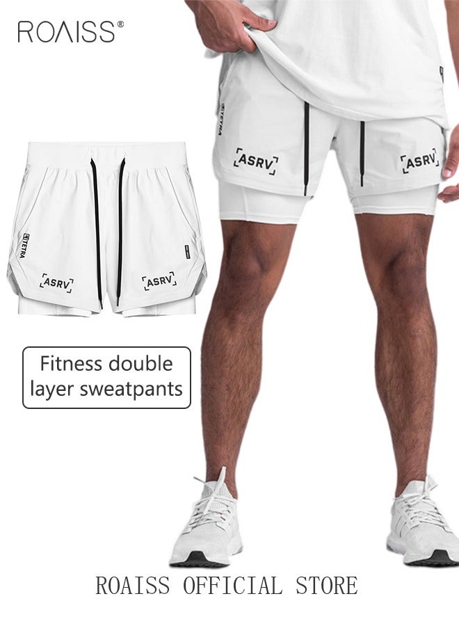 Five-Point Sports Shorts Fake Two-Piece Quick Drying Double Layer Basketball Pants Anti-Light Running Fitness Summer Multi-pocket Squat Quick-Drying Pants Casual Running Elastic Waist image 1