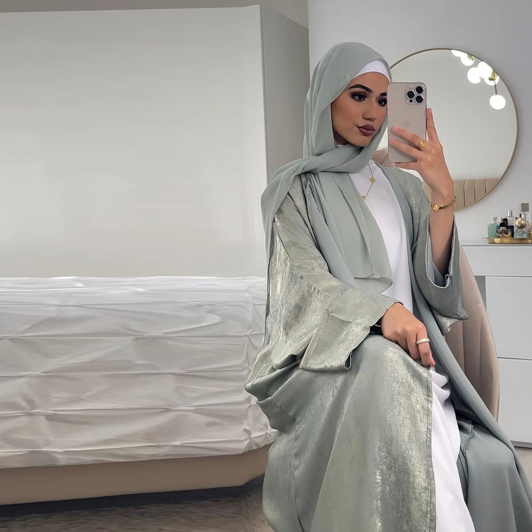 Shiny Party Abaya Ramadan Eid Batwing Satin Open Kimono Dubai Luxury Muslim Damen Abayas For Women Kaftan Dress Islamic Clothing image 1