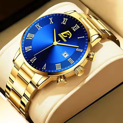 Fashion Mens Gold Watches Luxury Minimalist Quartz Wrist Watch Men Business Casual Calendar Watch Reloj Hombre image 1