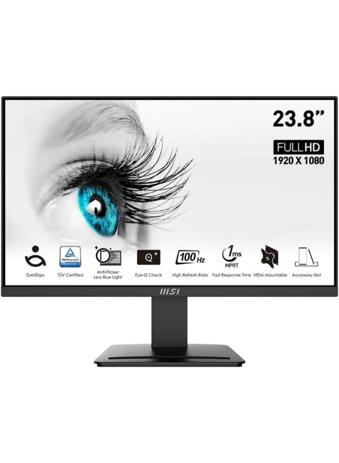 Pro MP2412 Business & Productivity Monitor, 23.8" FHD VA Display, 100Hz Refresh Rate, 1ms (MPRT) Response Time, EyesErgo Technology, HDMI & DP Port, 4000 1 Contrast Ratio | 9S6-3BA9CH-049 Black image 1