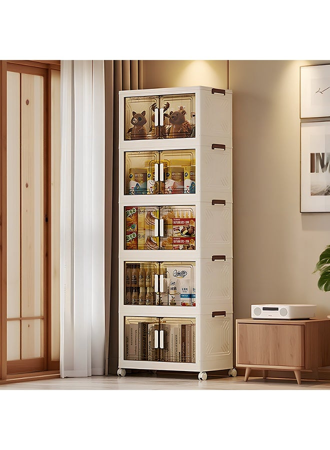 5 Layers Folding Storage Bins Organizer, Collapsible Storage Box with Wheels and Door, Stackble Plastic Storage Container for Clothing, Books and Sund