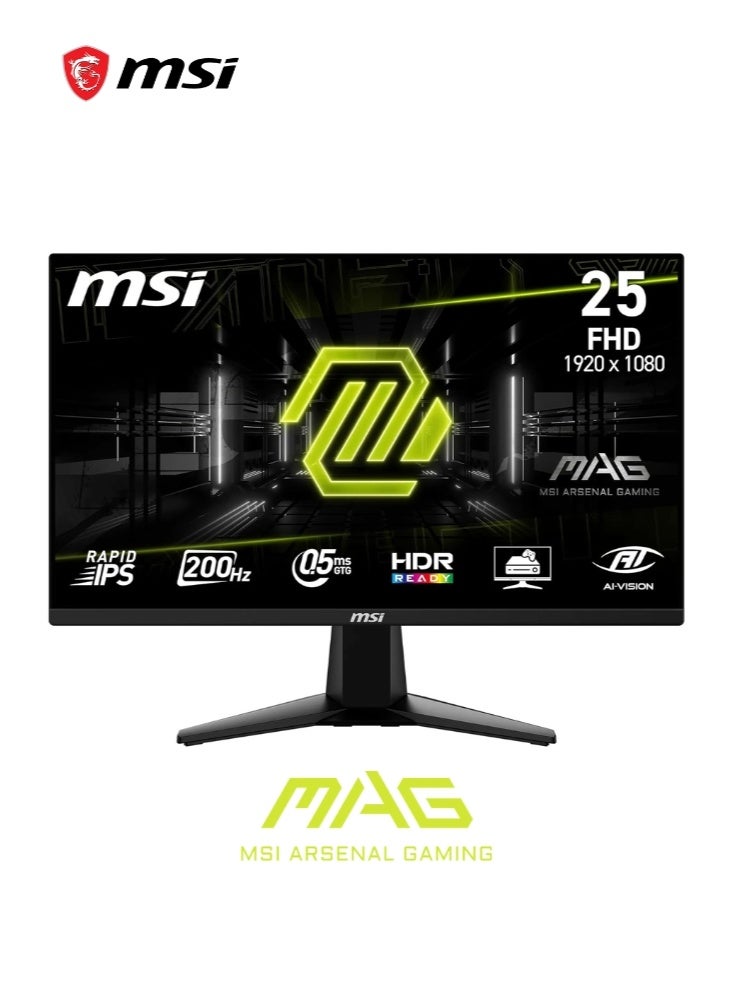 MSI MAG 255F E20 | 24.5-Inch FHD 1920x1080 Gaming Monitor | 200Hz | HDR Ready, AMD FreeSync Premium, Eye Care, AI Vision | HDMI 2.0b, DP 1.2a, Frame-Less, Tilt Adjustable, Vesa Mount | Black image 1