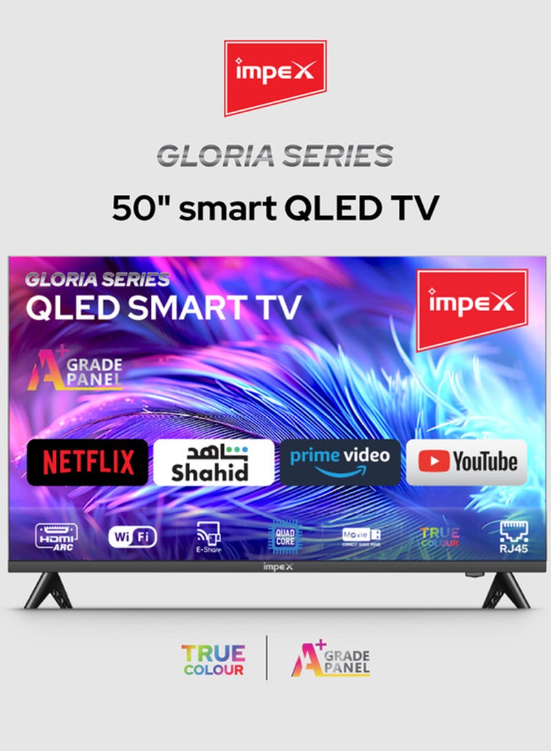50 Inch Full HD QLED Smart TV – 8GB/1GB, Quad-Core, Frameless, TV Casting, 2 HDMI, 2 USB, RJ45, 176° Viewing Angle, Smart Energy Saving, A+ Zero Brigh image 1