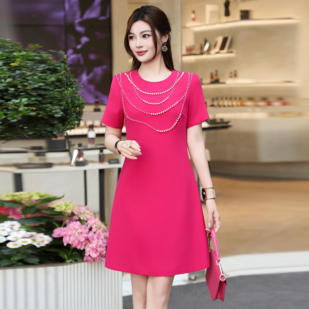 ZJYT Designer Fashion Summer Dresses for Women 2026 New Elegant Short Sleeve Pearls Casual Party Black Dress Female Vestidos image 1