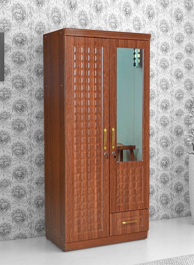 2 Door Wooden Wardrobe, Cabinet Cupboard Engineered Wood Perfect Modern Stylish Heavy Duty With Mirror - Brown