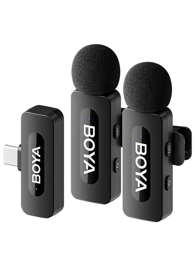 BOYA BY-V20 wireless microphone Noise Cancellation Lavalier Microphone Mini Mic 100M Transmission microphone for Vlogging TikTok YouTube Content Creators Live Streaming Interview Recording iPhone Android Smartphones Action DSLR Camera Laptop PC image 1