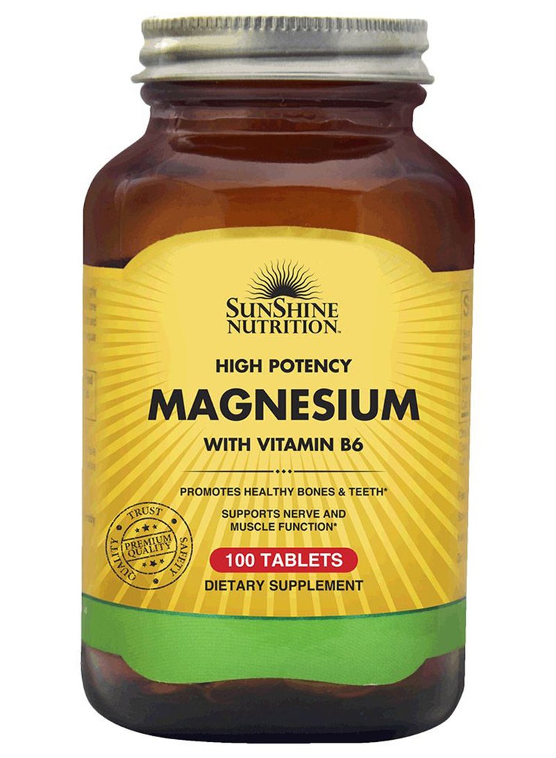 High Potency Magnesium Infused With Vitamin B6 Dietary Supplement Promotes Healthy Teeth And Bones Supports Nerve And Muscle Function 100 Tablets