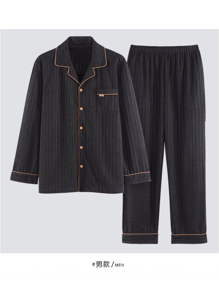 Men's Pajama Set, Cotton Long Sleeve Striped Pajama Set Two Pieces of Casual Pajamas image 1