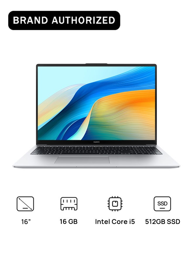 MateBook D 16 Laptop with 16 Inch Full HD(1920X1080) Display, Core i5-13420H Processor/16GB RAM DDR4/512GB SSD/DOS(Without Windows)/Intel UHD Graphics/ English/Arabic Mystic Silver image 1