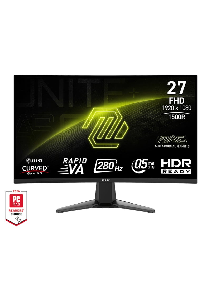 MAG 276CXF Gaming Curved Monitor, 27" Rapid VA Display, WQHD Resolution (2560x1440), 165Hz Refresh Rate, 1ms (MPRT) Response Time, FreeSync Premium, HDR Ready, 1500R Curvature, Wide Color Gamut, 178° Viewing Angles, 93% DCI-P3, Anti-Glare, Frameless Design, 9S6-3CE01M-022 Black image 1