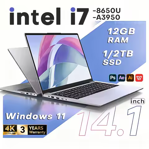 14.1"Laptop Computer PC Intel Core i7 8650U Atom 3950 Ultra slim Notebook 12GB RAM 1TB 2TB SSD Office Study Windows 11 1920*1080 image 1