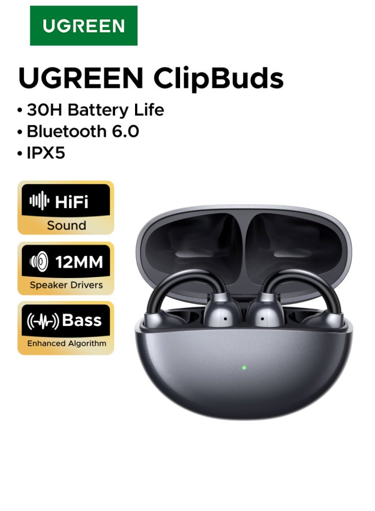 ClipBuds, Open-ear Wireless Headphones with 4 Mic Clear Call 12mm Diaphragm Earbuds Clip on Earphones Bluetooth 6.0, App&Touch Control, Lightweight, IPX5 for Fitness, 30H Playtime, iOS&Android image 1