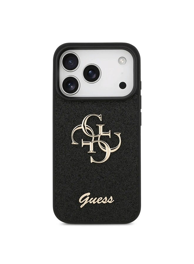 iPhone 17 Pro PU Glitter Case With Big 4G Metal Logo / Ultra Slim / lightweight design / Easy Installation - Black