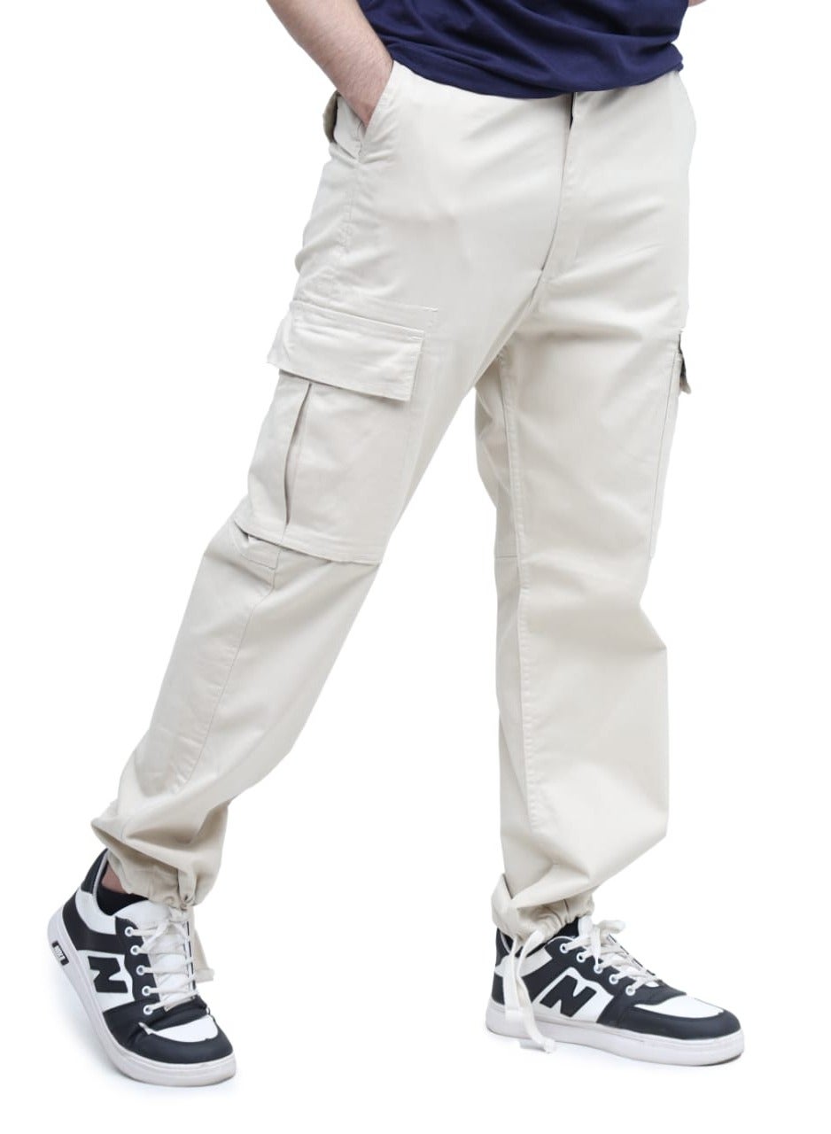 Heavy-Duty Stretchable Cotton Cargo Pants – Off White image 1