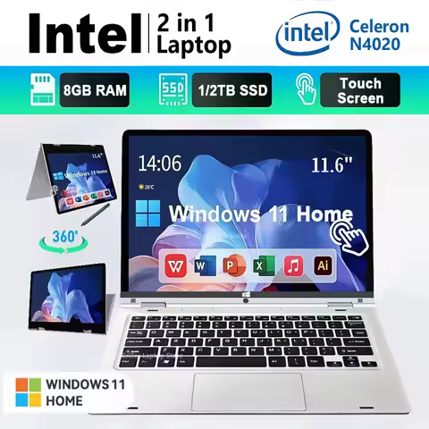 2 in 1 mini Laptop Computer Portable Touch Screen 11.6" Intel N4020 8GB 1/2TB Windows 11 Pro Office Learning Tablet PC Notebook image 1