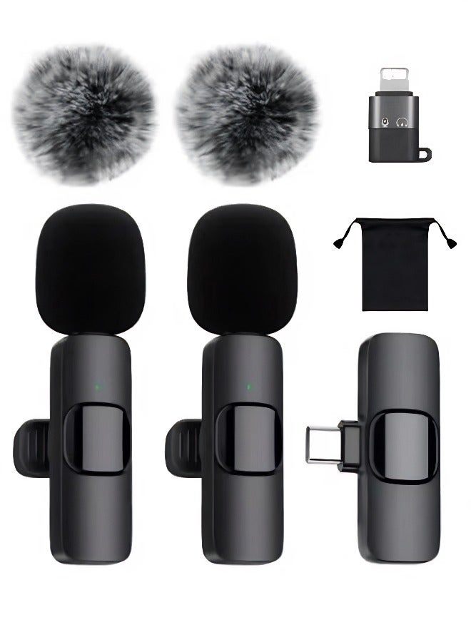 Wireless Lavalier Microphone For Type-C Phones - Plug And Play Wireless Microphone With 2 Microphones For Usb-C Android Phones And Iphones Video Recording - Interviews - Vlog - Auto Sync And Noise Reduction - 2.4 Ghz - Black image 1