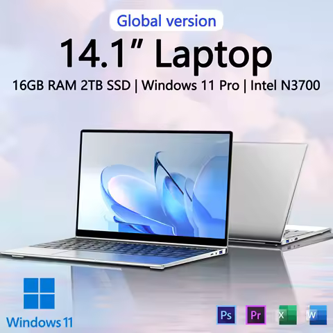 New Ultra Slim Laptop 14.1" 16GB RAM 2TB SSD Intel N3700 Gaming PC 1920*1080 Display Office Study Computer PC Windows 11 Pro image 1