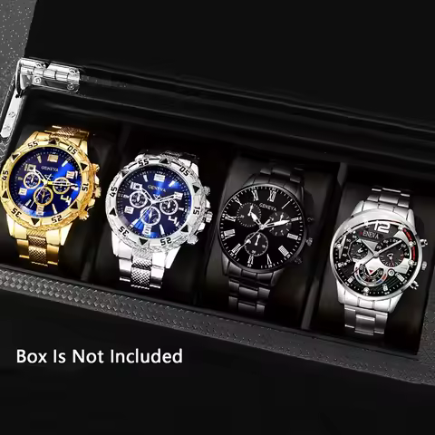 4pcs fashionable men's quartz watch - stainless steel strap, round zinc alloy case, electronic sports image 1