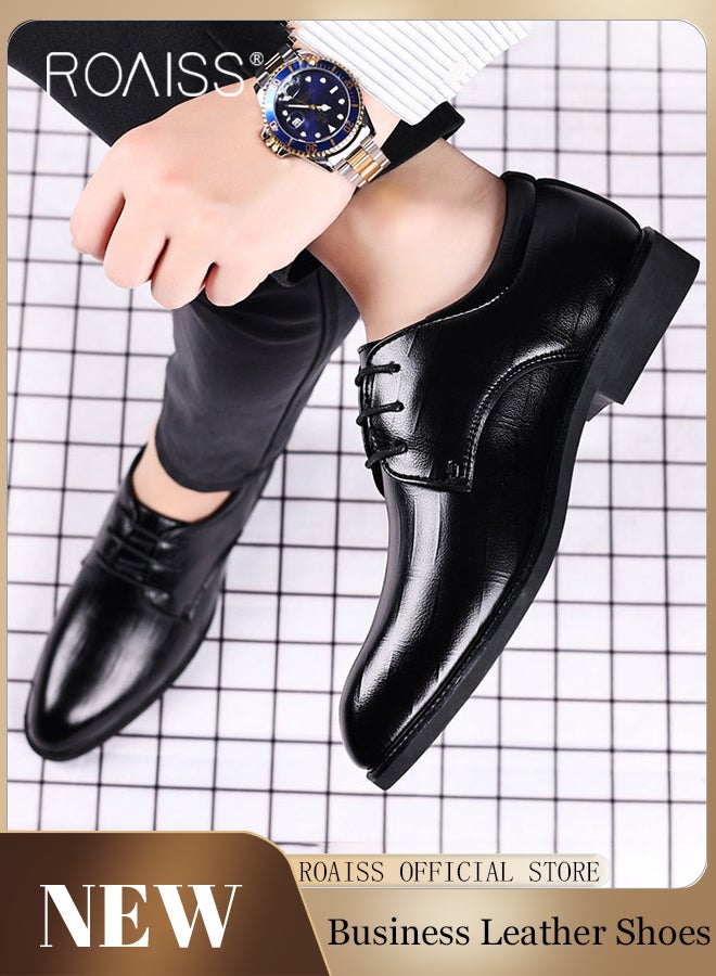 Formal Business Leather Shoes for Men Pointed Leather Shoes with Anti-slip Sole and Lace-up Design Stylish Low Top Shoes Men Business office Dress Shoes Suitable for Formal Occasions Classic Black image 1