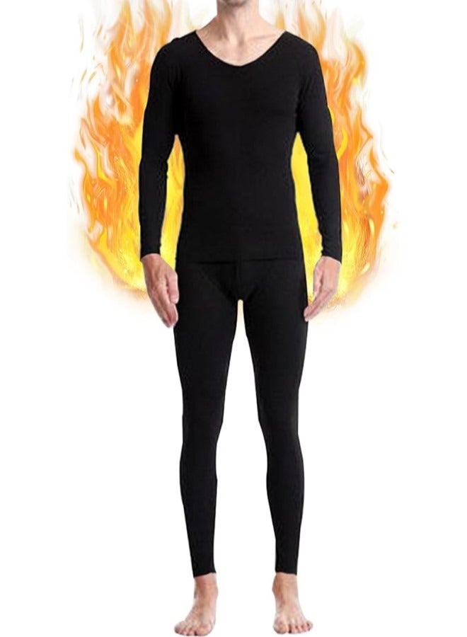 Men's Thermal Underwear Sets Top and Long Johns Fleece Sweat Quick Drying Thermo Base Layer Base Layer Men Cold Weather Top Bottom for Men Black image 1