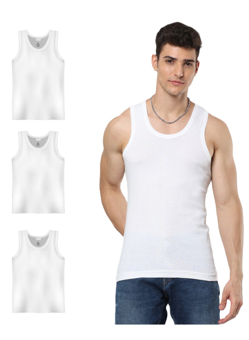 Premium Organic 100% Cotton Super Combed Mens Vest Undershirt Tank Top Seamless Sleeveless Sando White Soft Breathable Light Finest Yarn Pack of 3 image 1