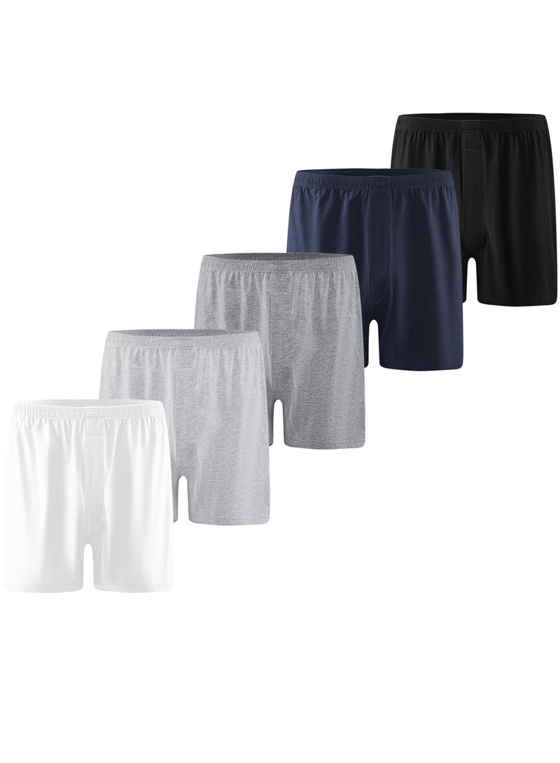 Men's Cotton-Spandex Boxer Shorts with Hidden Button Fly - Soft Loose Fit for Outdoor Sports & Home Wear image 1