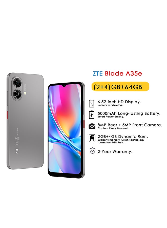 Blade A35e Dual SIM Silver Gray 2GB+4GB RAM 64GB 4G - Middle East Version image 1