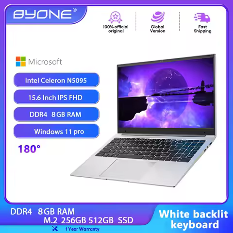 BYONE 15.6 Inch Celeron N5095 Laptop 8GB DDR4 RAM 256GB 512GB SSD Windows 11 IPS Business Ultrathin Portable Notebook Computer image 1