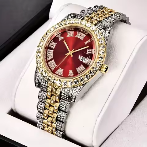 Mens Hip Hop Watch VintagInspired Retro Quartz Timepiece with Oversized Rhinestone Dial and Durable Stainless Steel Band for Men image 1