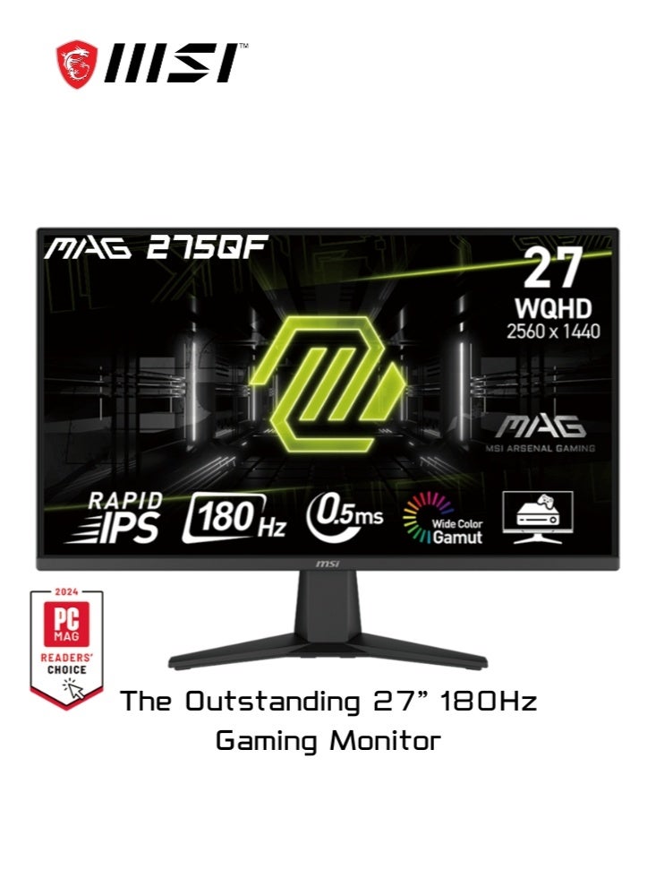 MAG 275QF | 27-inch 2560 x 1440 (QHD) Gaming Monitor | 180Hz | Adaptive-Synch, HDMI, DisplayPort | AI Vision | Black | 9S6-3CE21M-035 image 1