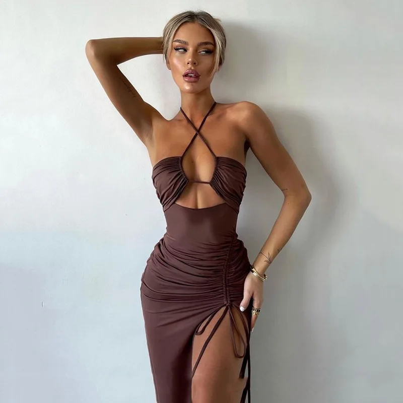 Sleeveless Sexy Female Midi Backless Dresses Slim Night Club Party Women's Dress Bodycon Vestidos Elegantes Para Mujer image 1