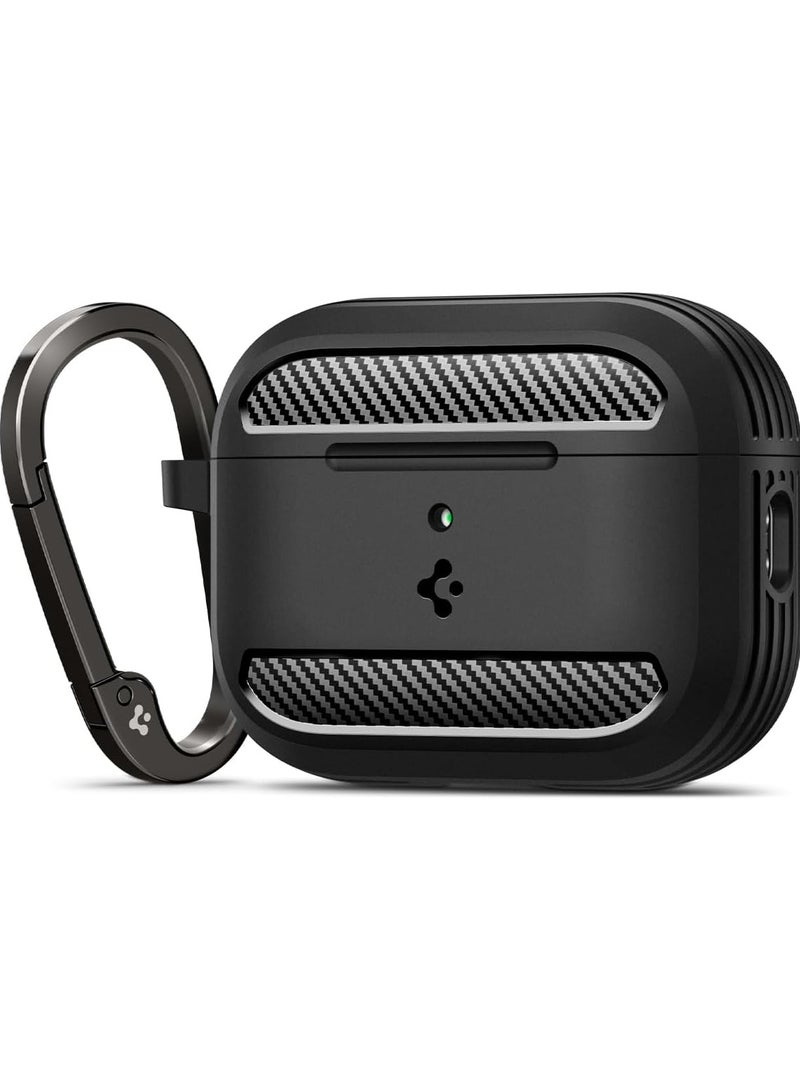 Rugged Armor AirPods Pro 3 Case (3rd Generation) Shockproof Protective Cover with Carabiner (2025) with Carbon Fiber Accents - Matte Black