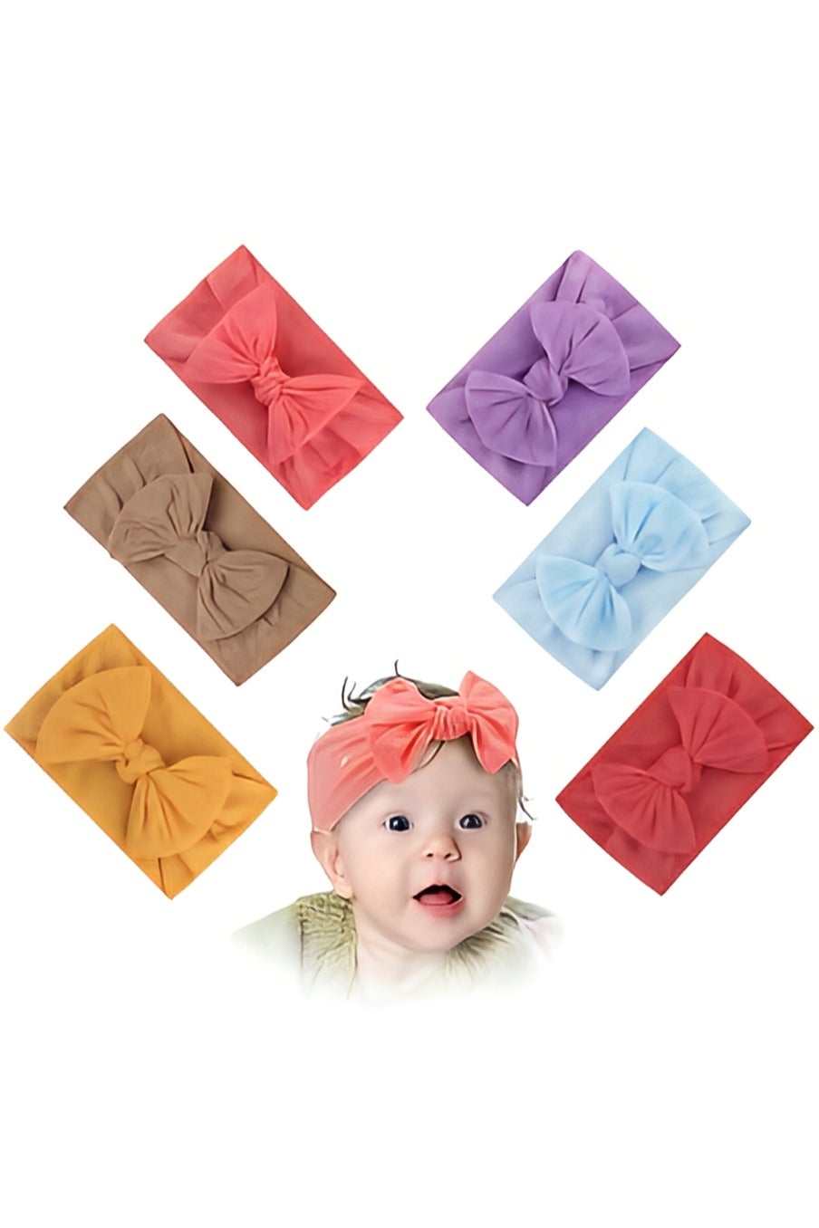 6 Colors Elastic Nylon Turban Stretchy Soft Wide Bowknot Headbands for Babies Newborn Baby Girl Infant Toddler image 1