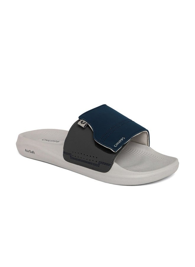Navy Blue and White Sliders for Men image 1
