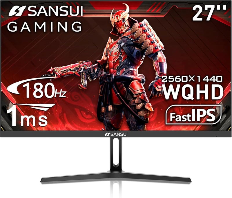 27 Inch WQHD 2560 x 1440 IPS Gaming Monitor, 180Hz 1ms Computer Monitor, DP 1.2 x2 | HDMI 2.0 x2 | VESA Mount, 120% sRGB HDR Eye Care Metal Stand (DP Cable Included) image 1