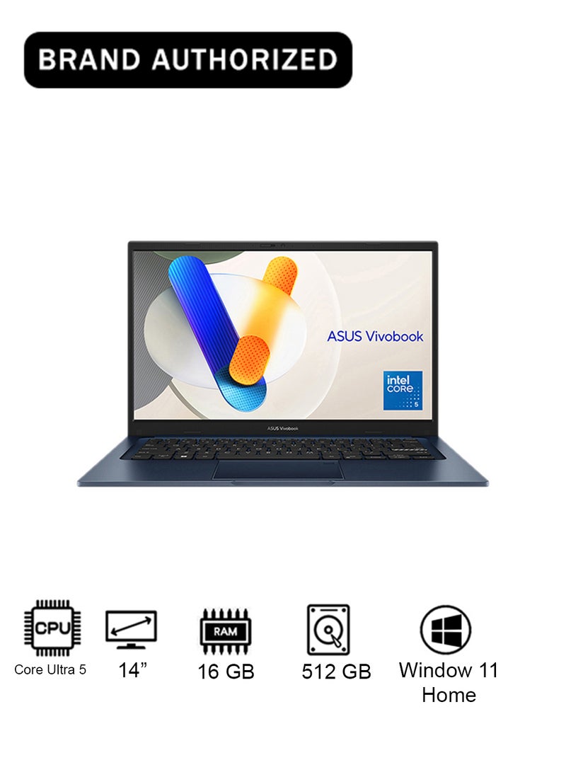 Vivobook 14 Laptop With 14-Inch Display, Core 5 120U Processor/16GB RAM/512GB SSD/Intel UHD Graphics/Windows 11 Home English blue image 1